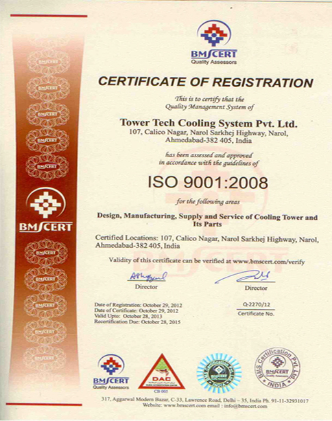 ISO Certificate - Tower Tech Cooling System Pvt. Ltd.